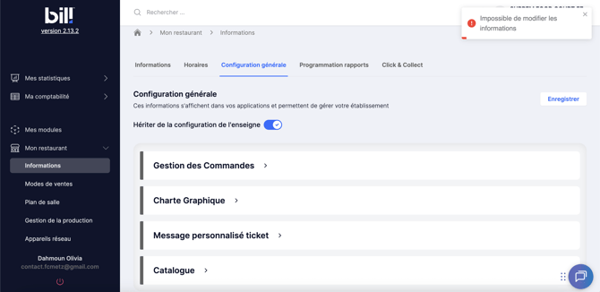 Message d'erreur "hériter de la configuration de l'enseigne"